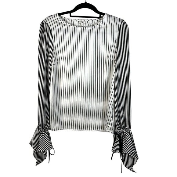 Do+Be Striped Long Sleeve Top Black White Womens Size Medium Flare‎ Tie Sleeve - Picture 1 of 8